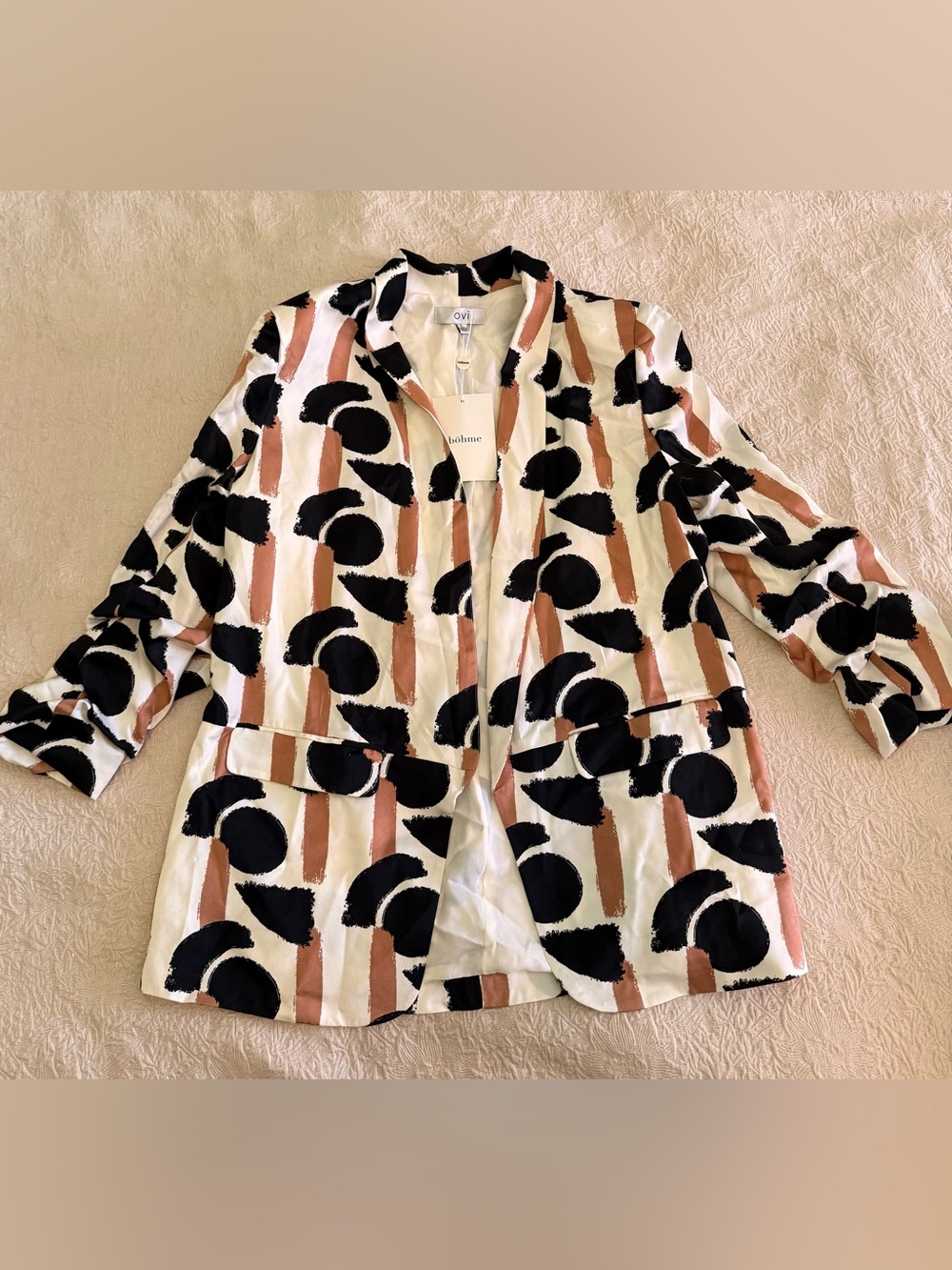 Ovi Cream Black and Tan Abstract Print Blazer